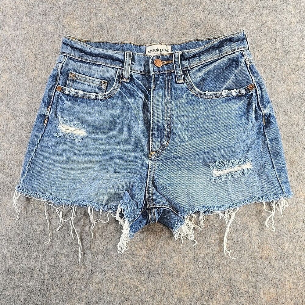 Sneak Peek Junior's Denim Cut Off Shortie Shorts Size M Frayed Hem Distressed